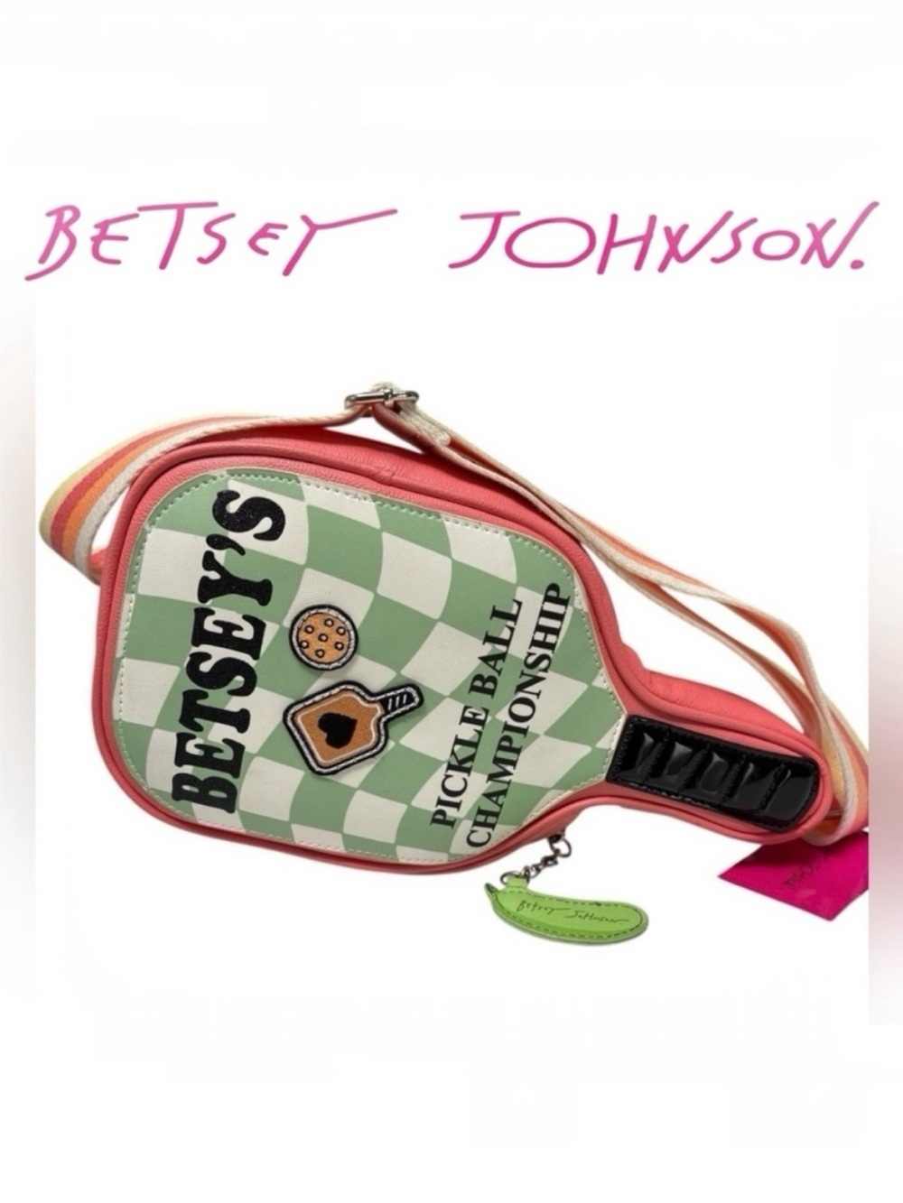 Betsey Johnson Pickleball Paddle Crossbody Bag Championship Checkered NWT